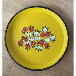 Vintage‎ Yellow Flower Power Mid Century 12" Tray Platter Japan